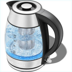 Fast Boiling 1.8L Electric Glass Kettle, Removable Tea Infuser, LED Lights, Stainless Steel