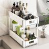 2 sets  sink storage units and bathroom sink storage units, 2-layer drawer cabinet storage unit for kitchen bathroom sink storage, white